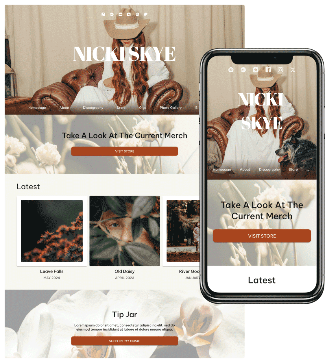 Noiseyard website builder for musicians, hero: Overview of Noiseyard musician websites.