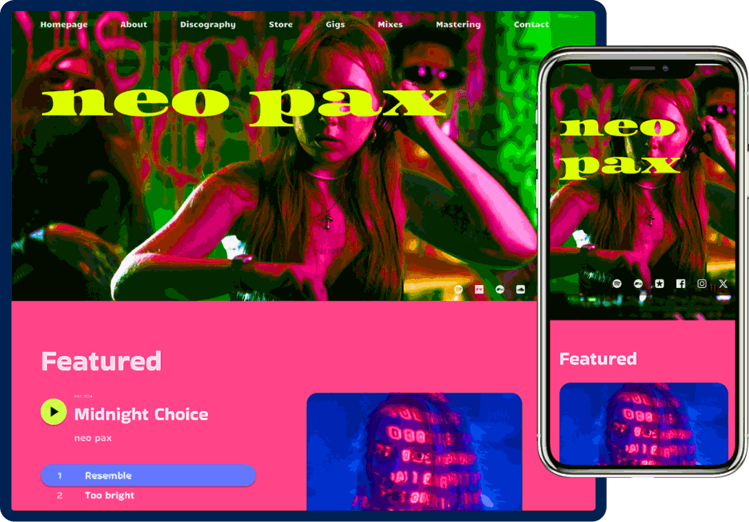 Noiseyard website builder for musicians, banner: Noiseyard musician website example.