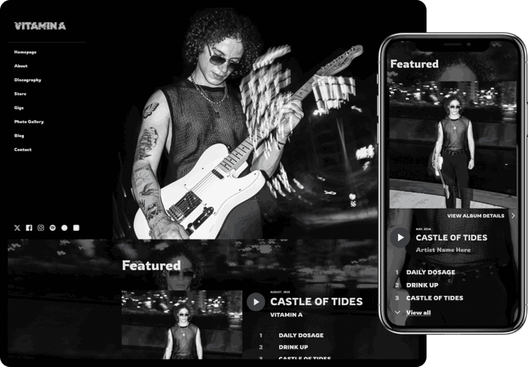 Noiseyard website builder for musicians, banner: Noiseyard musician website example.