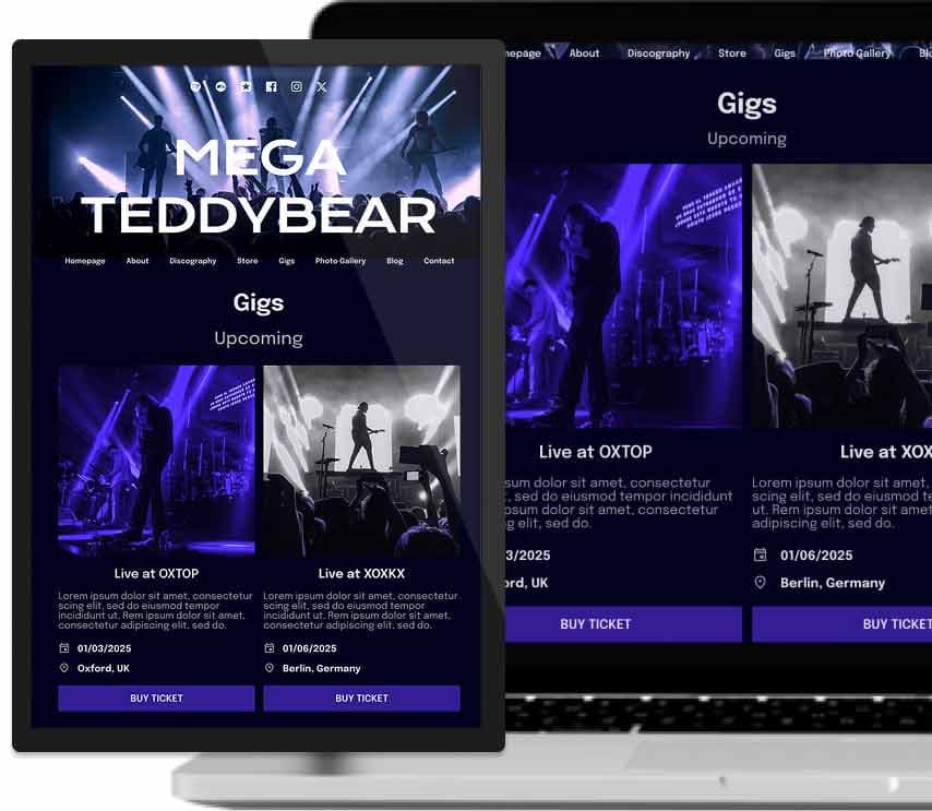 Noiseyard website builder for musicians, banner: Noiseyard musician website example.