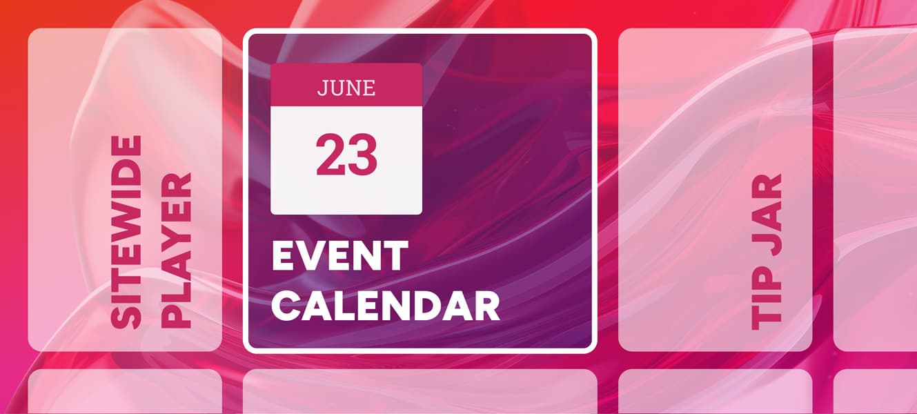 Noiseyard website builder for musicians, blog post: an event calendar on a pink background